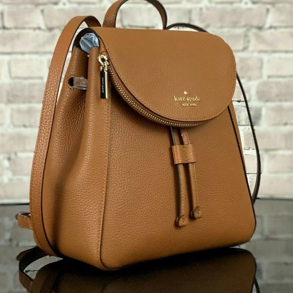 Kate spade Leila medium backpack ginger brown leather NWT bag adjustable strap - Picture 4 of 8